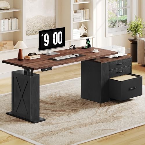 75.5 Inches Electric Standing Desk with Drawers Farmhouse Sit Stand Desk Black gallery