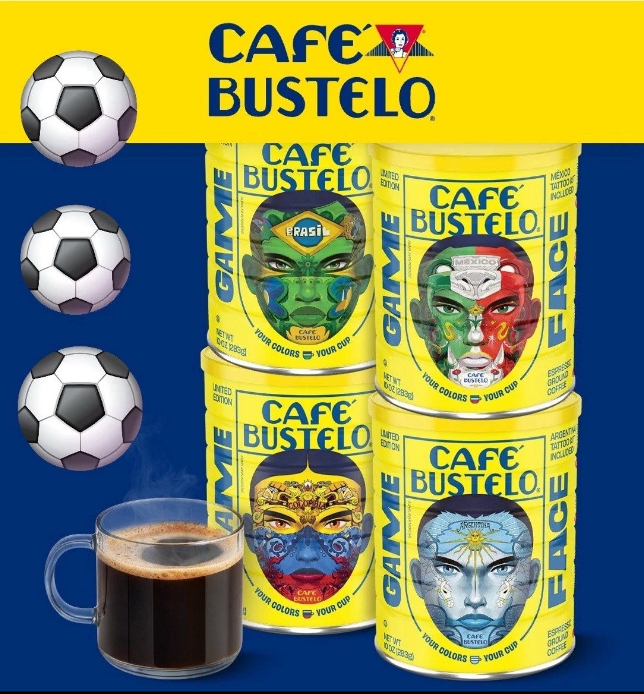 4 PK - Limited Edition ⚽️ Cafe Bustelo Espresso Game Face Design Can 10oz gallery