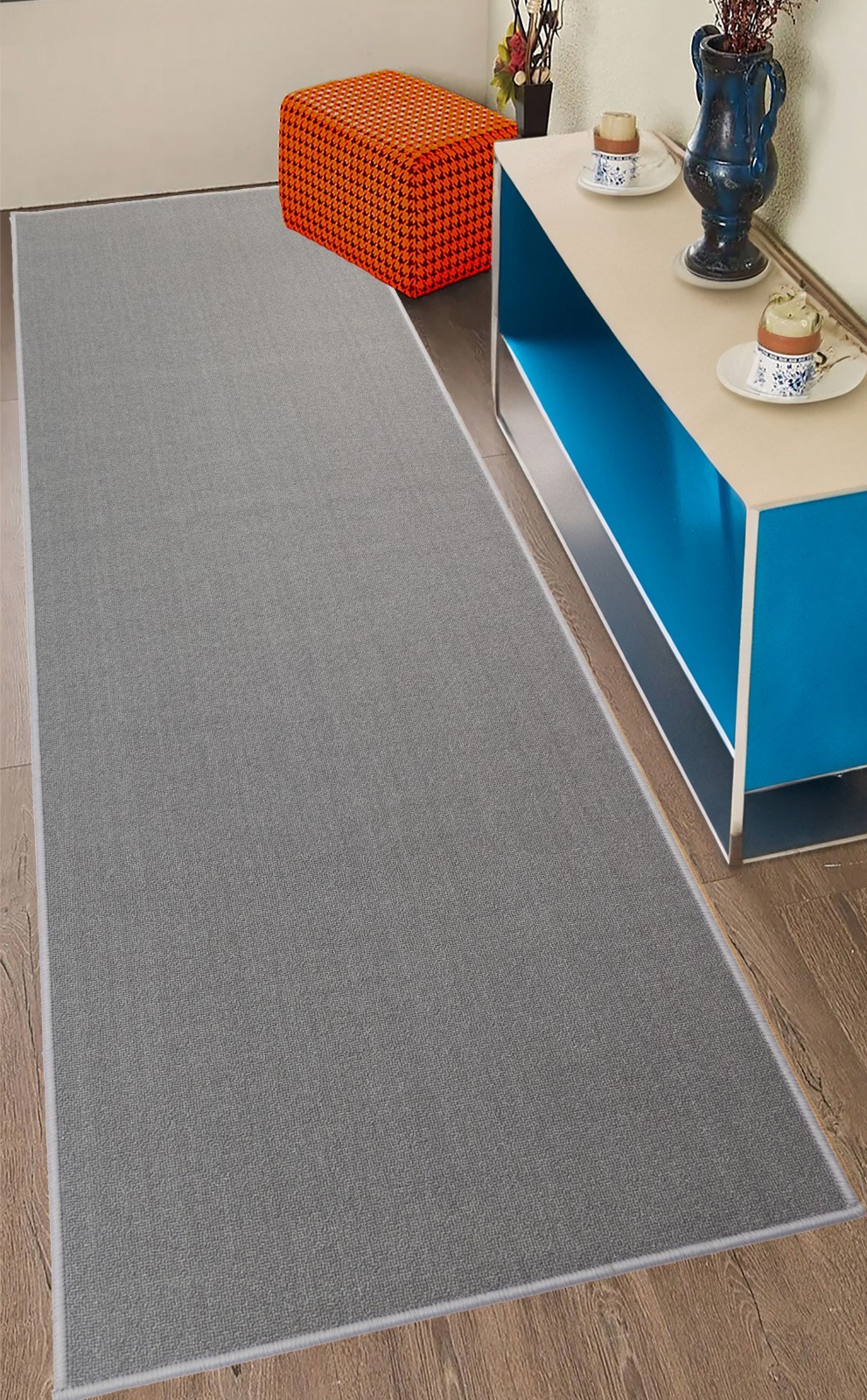 Custom Size Anti - Slip Machine Washable Low Profile Solid Gray Runner Rug gallery