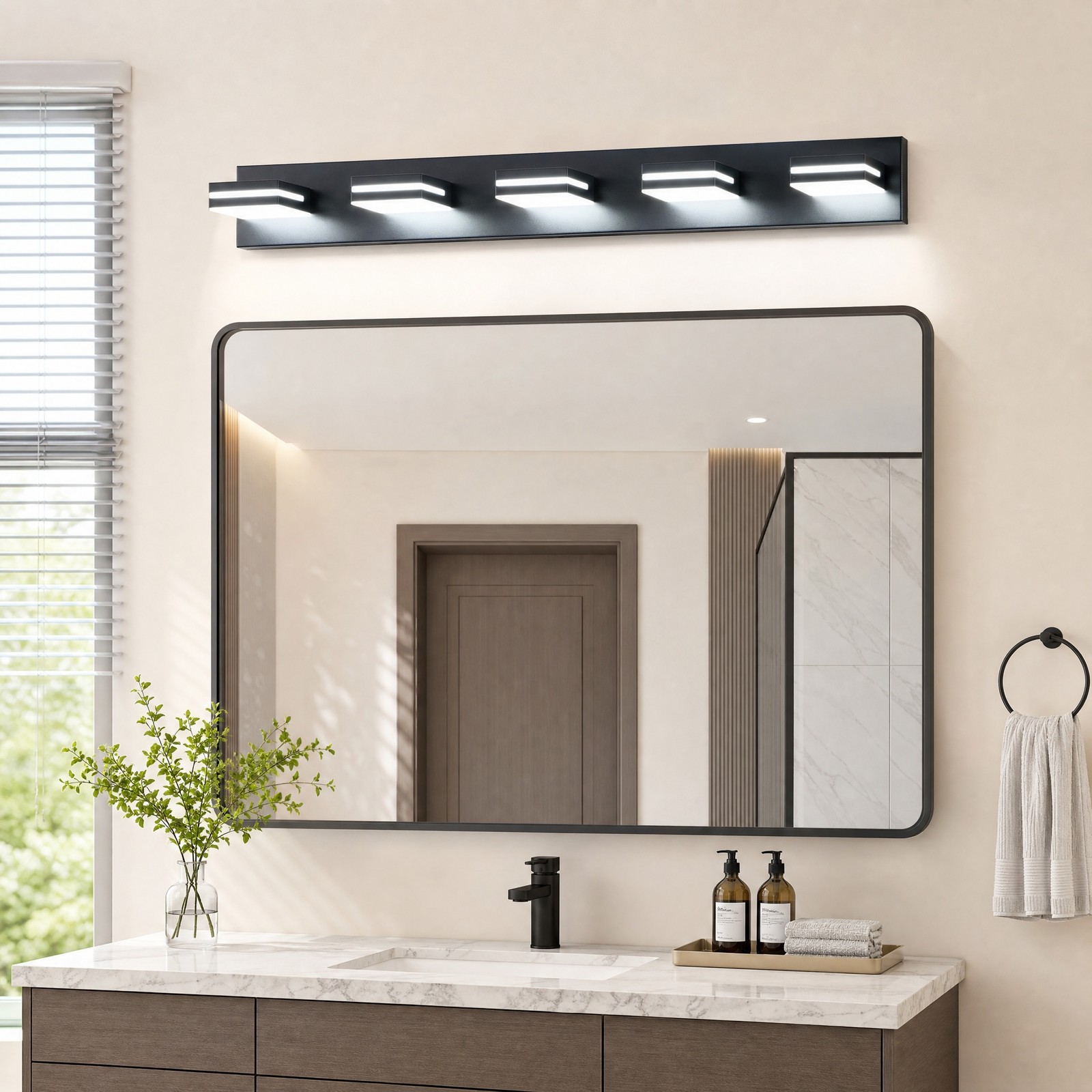 41 in 5 Lights Modern Black LED Vanity Light Bathroom Mirror Wall Sconce Fixture gallery