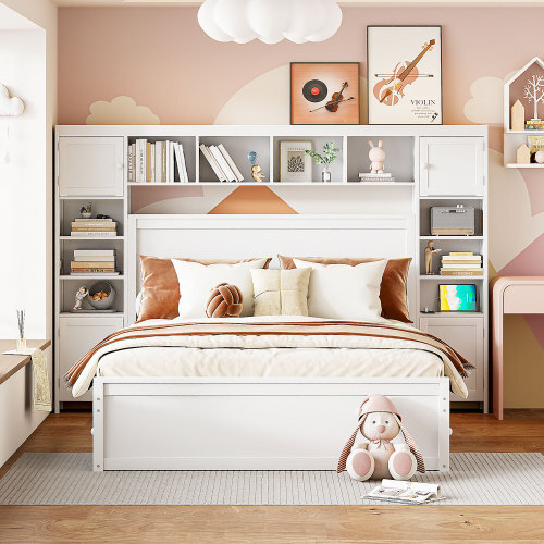 Full Queen Size Platform Bed with Storage Drawers All-in-One Cabinet and Shelves gallery