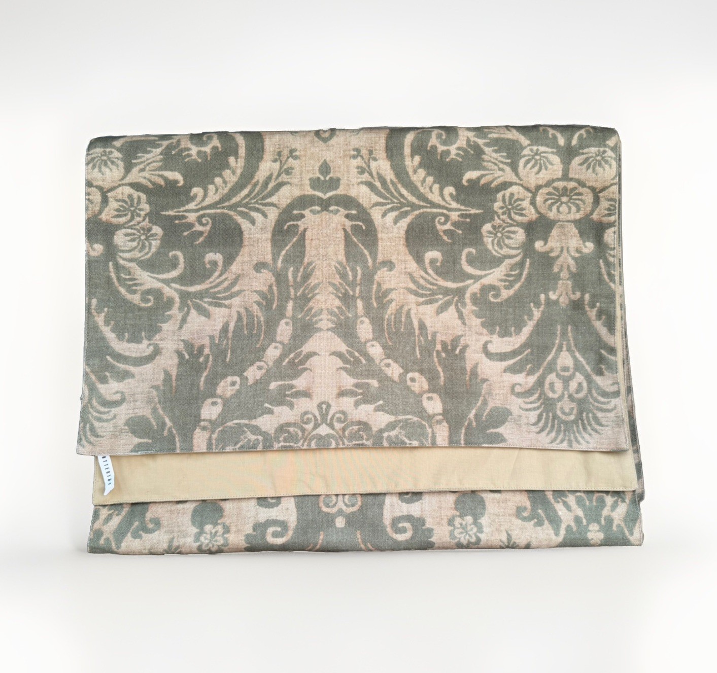 Pottery Barn Stella Damask Table Runner 18”x108” In Green 100% Organic Cotton gallery
