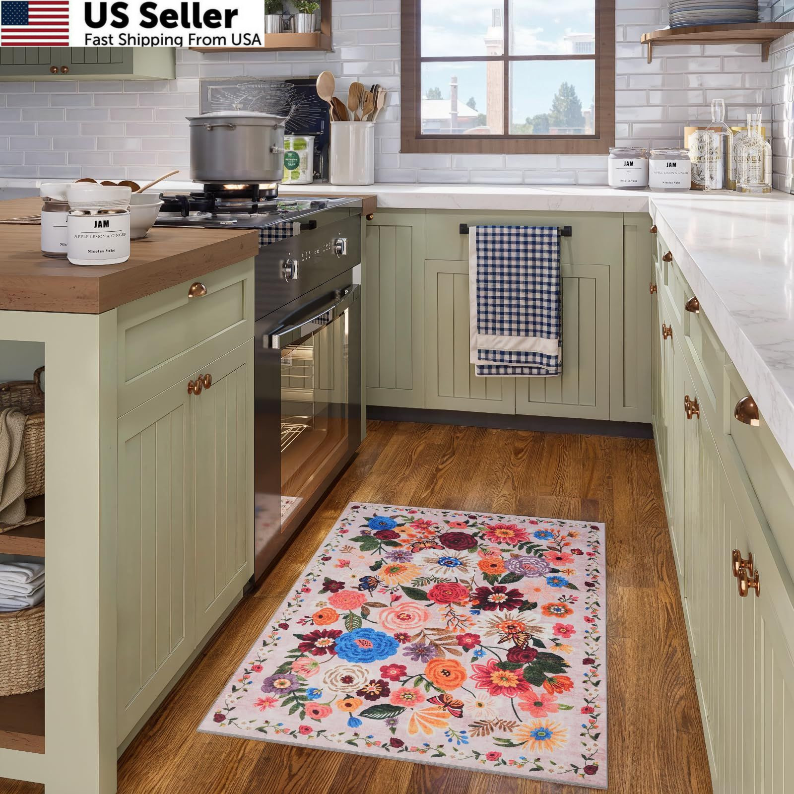 Blush Floral Rug for Entryway, 2X3 2' x 3' (Rectangular), Beige gallery