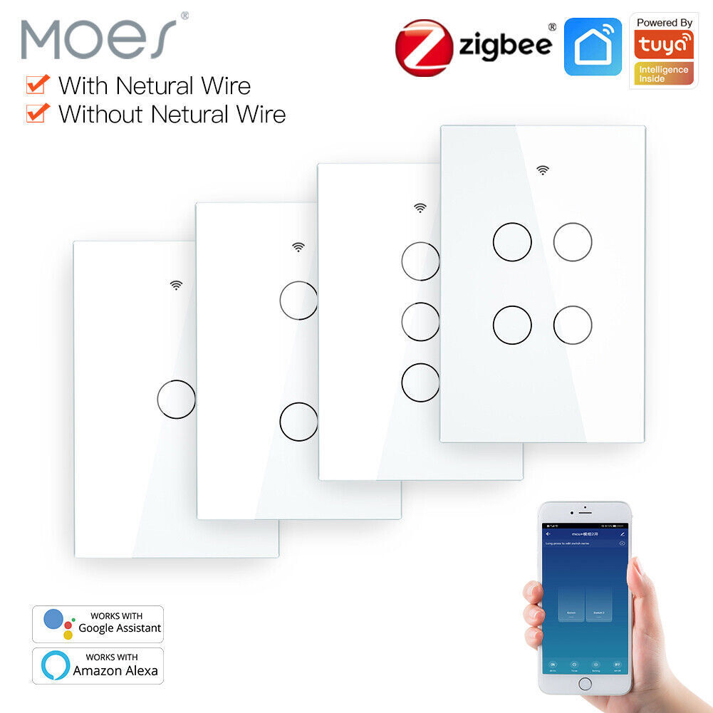 MOES ZigBee Smart Light Switch Wall Touch Glass Panel Alexa Google APP Control gallery