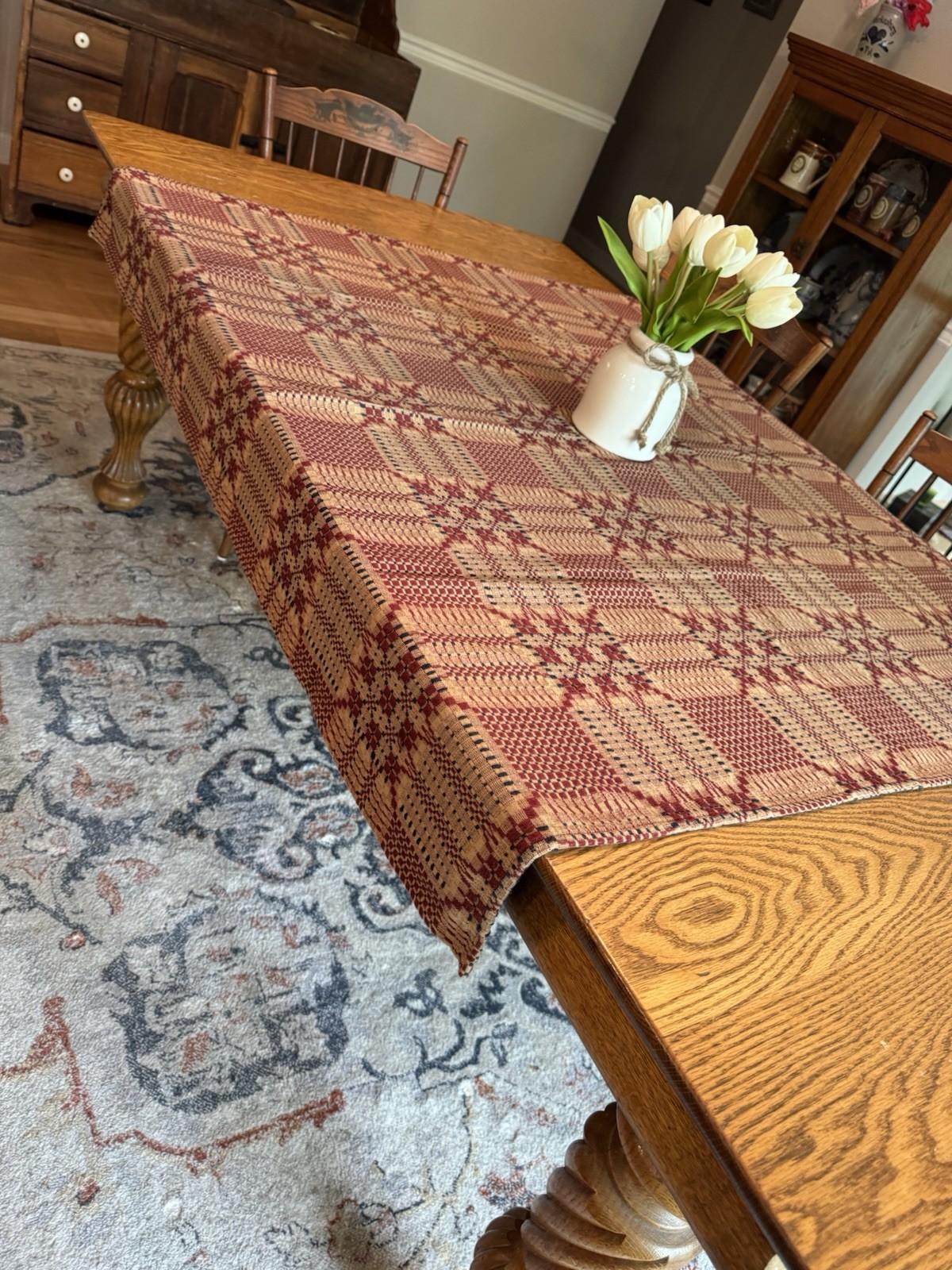 Primitive Farmhouse Red Tan Table Square Tablecloth 50” X 52” gallery