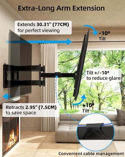 Full Motion Long Arm TV Wall Mount Bracket, Fits 75, 80, wall mount65-100in gallery