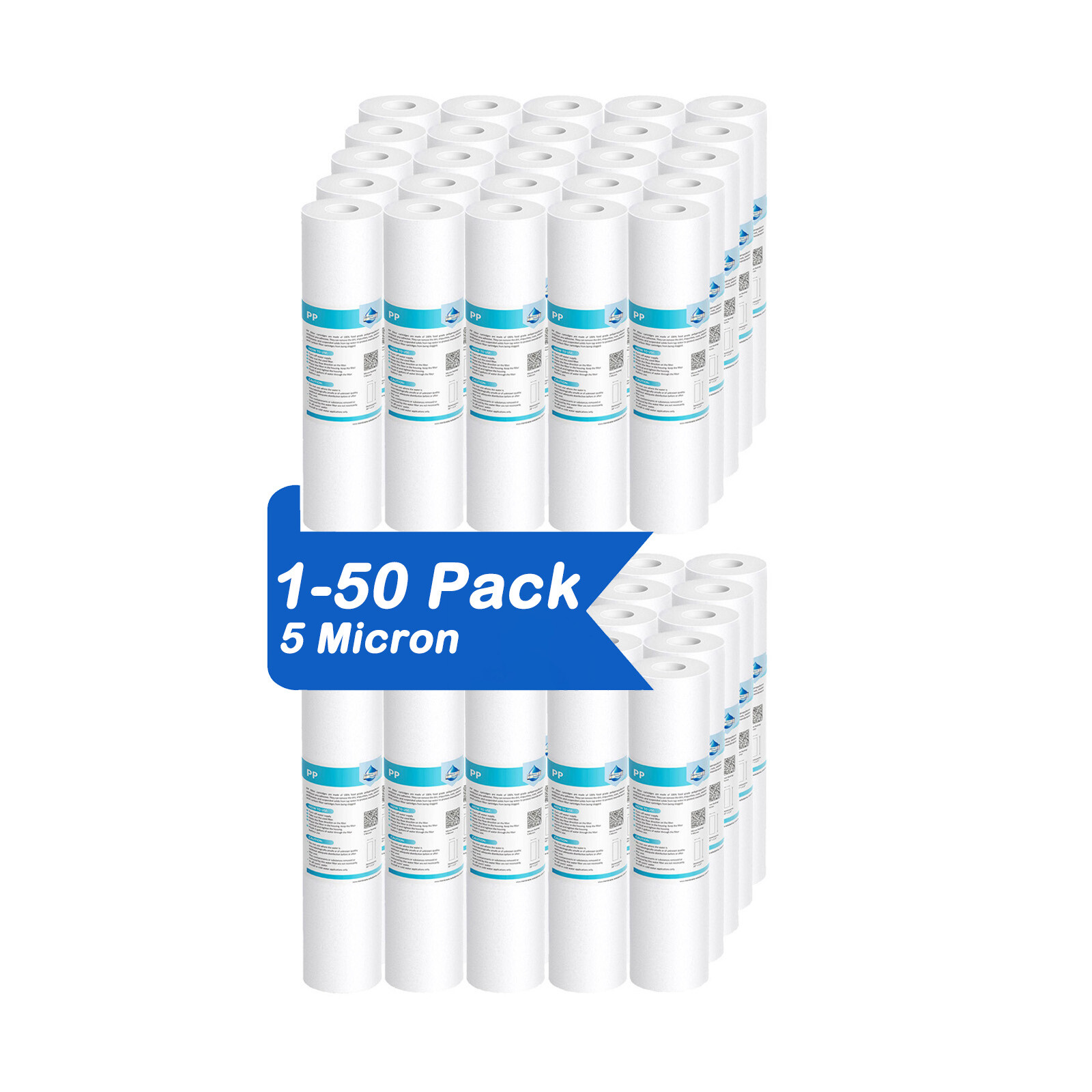 5 Micron PP Sediment Water Filter Whole House RO Cartridges - 10"x2.5" 1-50 Pack gallery