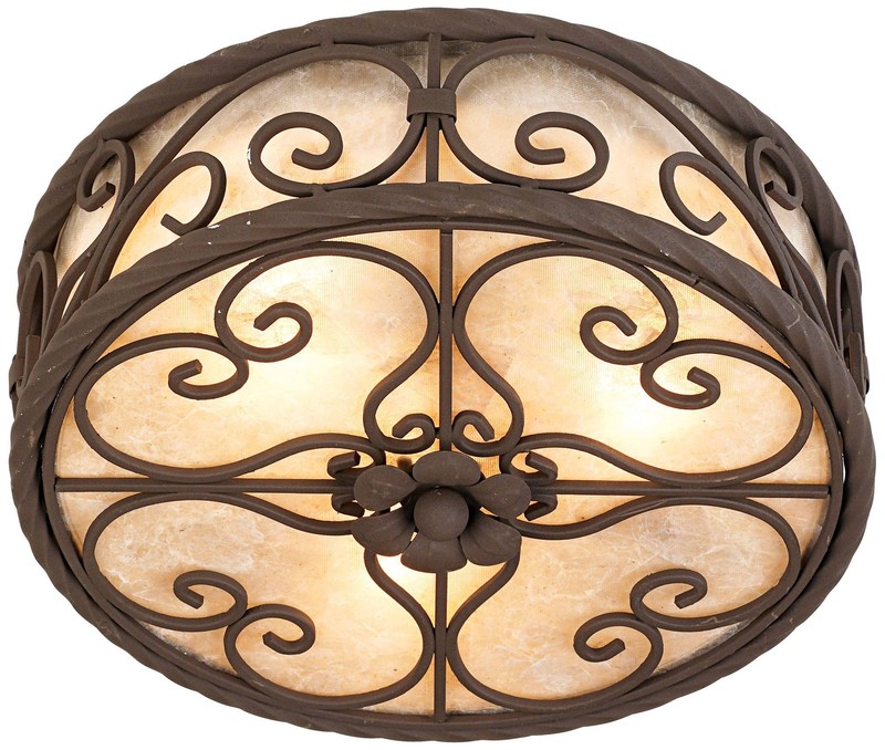 Natural Mica Rustic Ceiling Light Flush Mount Fixture 12" Dark Walnut Scroll gallery