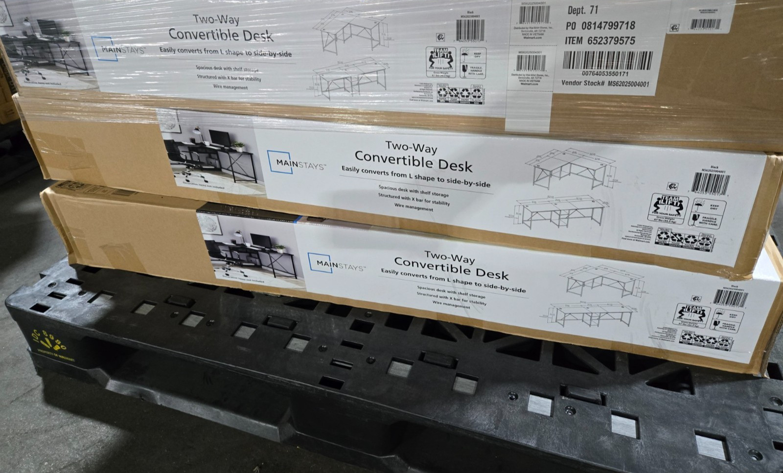 3 boxes of 764053550171 Two Way Convertible Desk with Lower Storage Shelf gallery