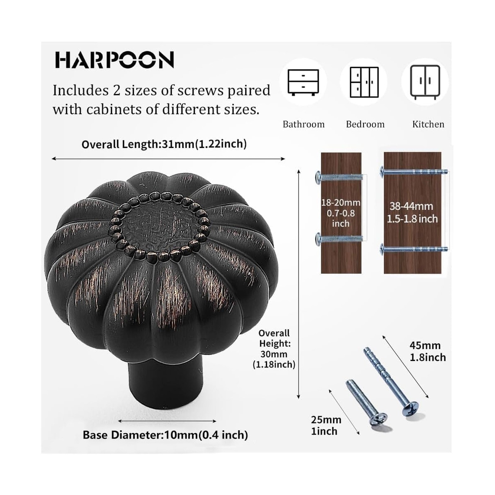 HARPOON 10 Pack Cabinet Knobs, Vintage Round Knob, Kitchen Bar ... USA FAST SHIP gallery