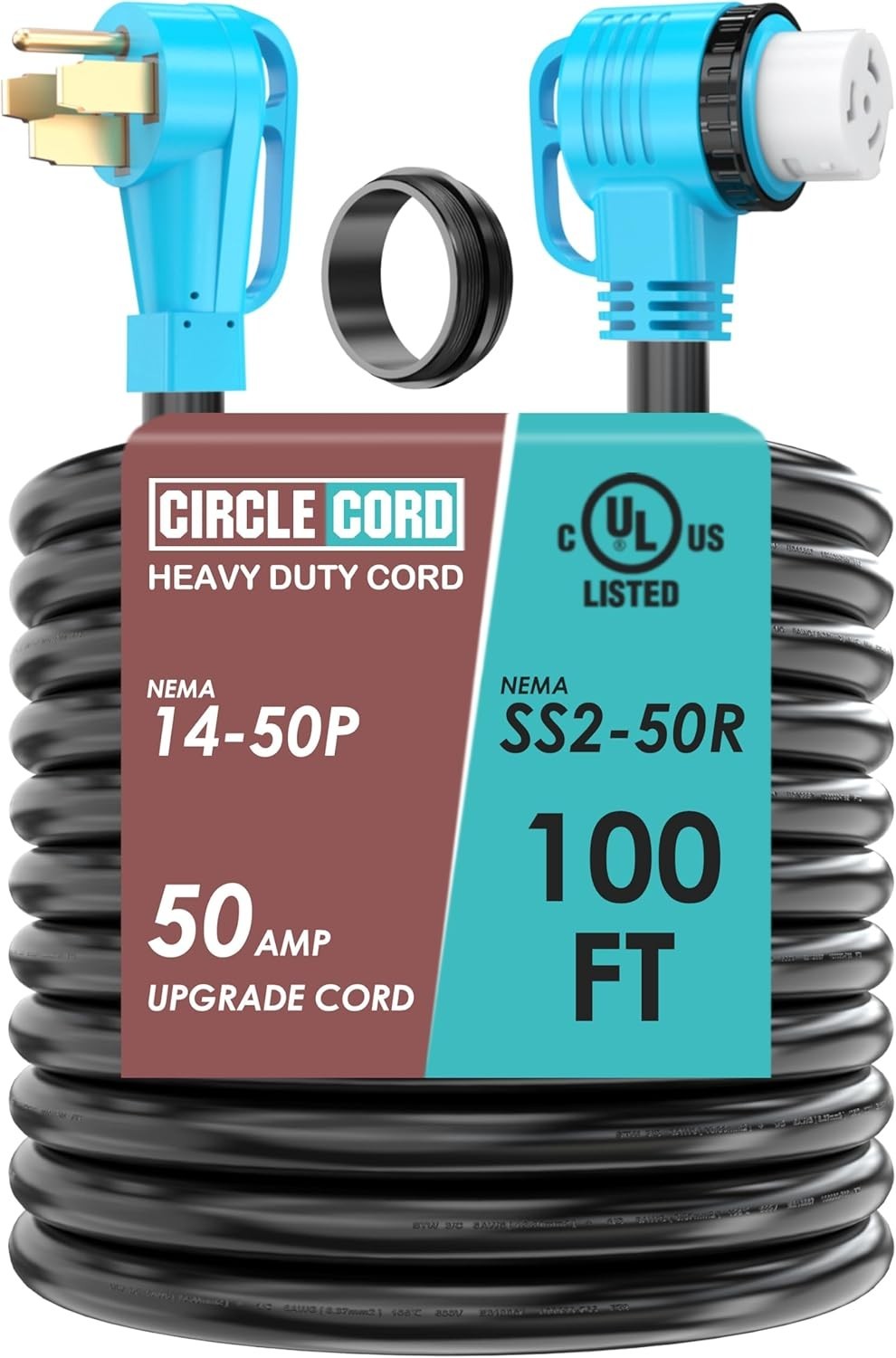 CircleCord 50 Amp 100 ft RV Generator Cord 14-50P to SS2-50R Locking gallery