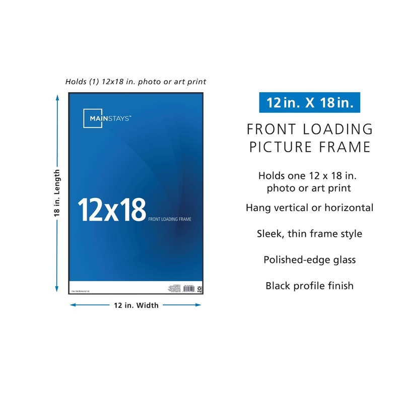 Mainstays – 12x18 Picture Frame – Black Front Loading Wall or Tabletop Photo Fra gallery