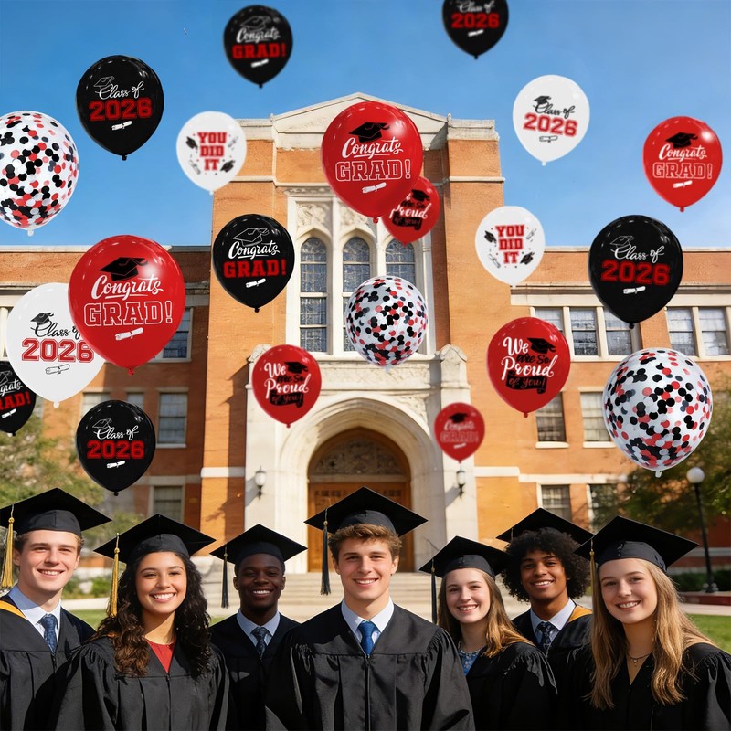 2026 Red & Black Graduation Decorations Set 63Pcs Graduation Grad Latex Ball... gallery
