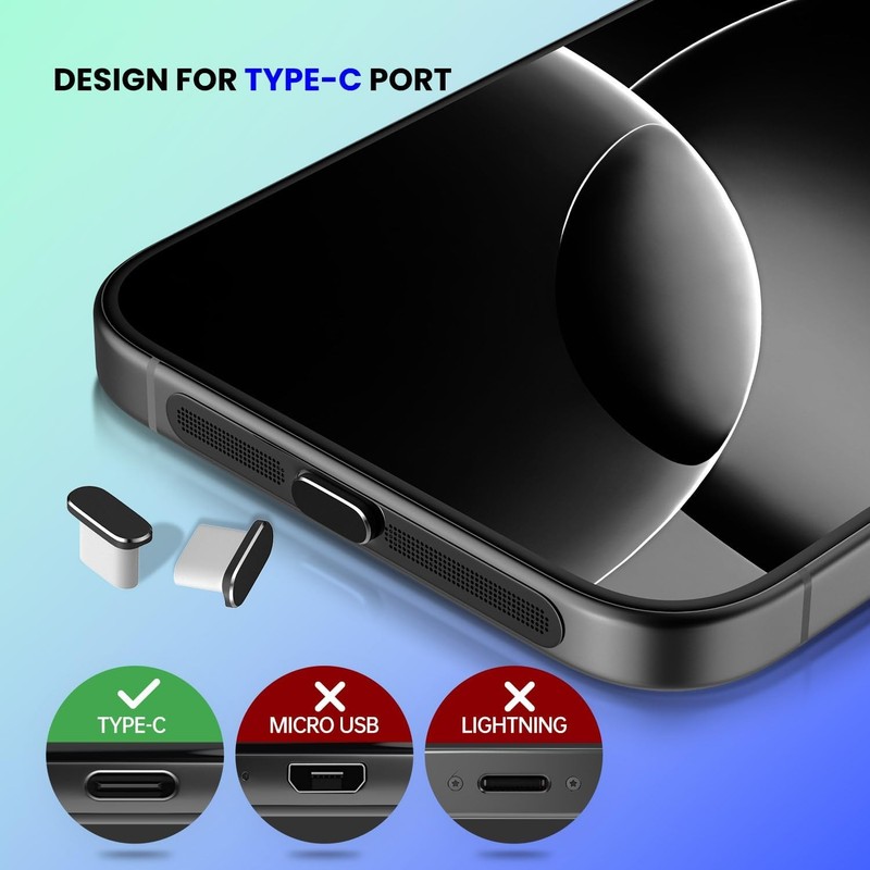 USB C Dust Plug, 5PCS Type C Charging Port Cover iPhone 15/16 Series, Black gallery