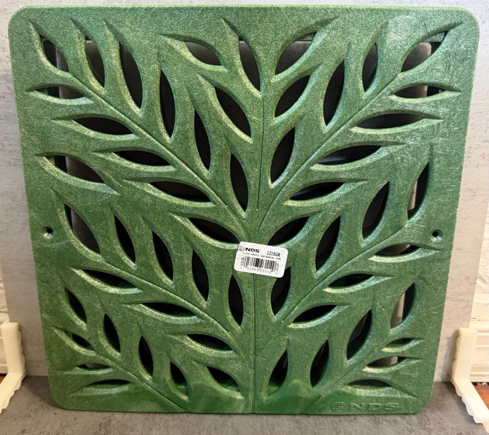 NDS 1218GR 12" Square Catch Basin Drain Grate Decorative Botanical Design, Green gallery