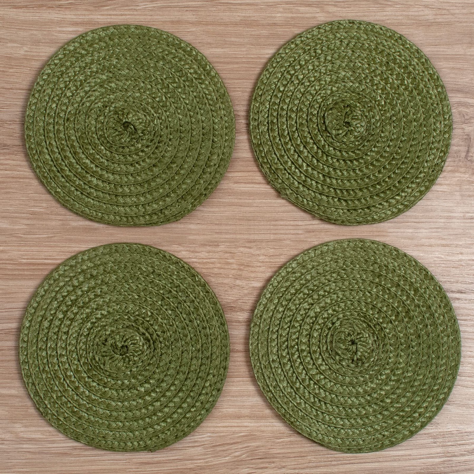 Round Braided Woven Polypropylene Plastic Coaster Set of 4 (Mossy Green) gallery