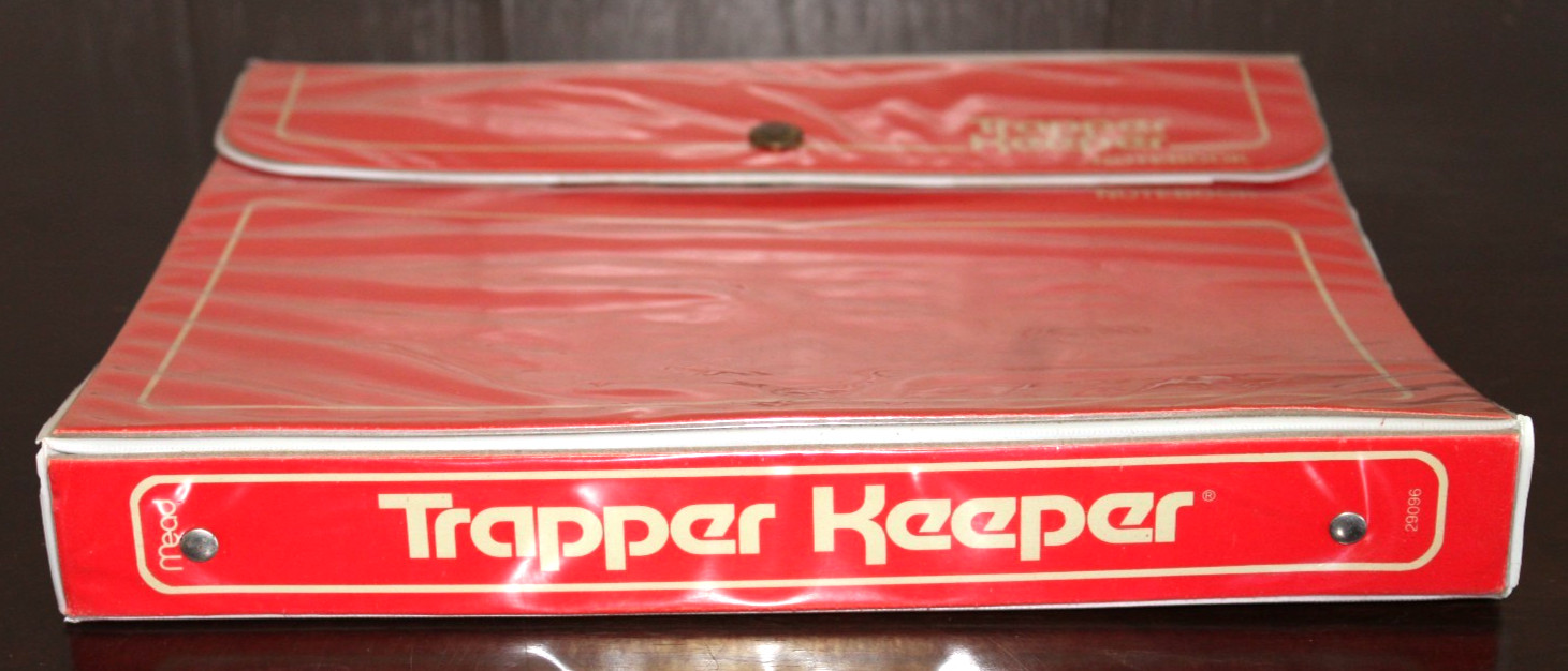 Vintage Trapper Keeper 3-Ring Notebook Binder RED Button Primary Used Rare Color gallery