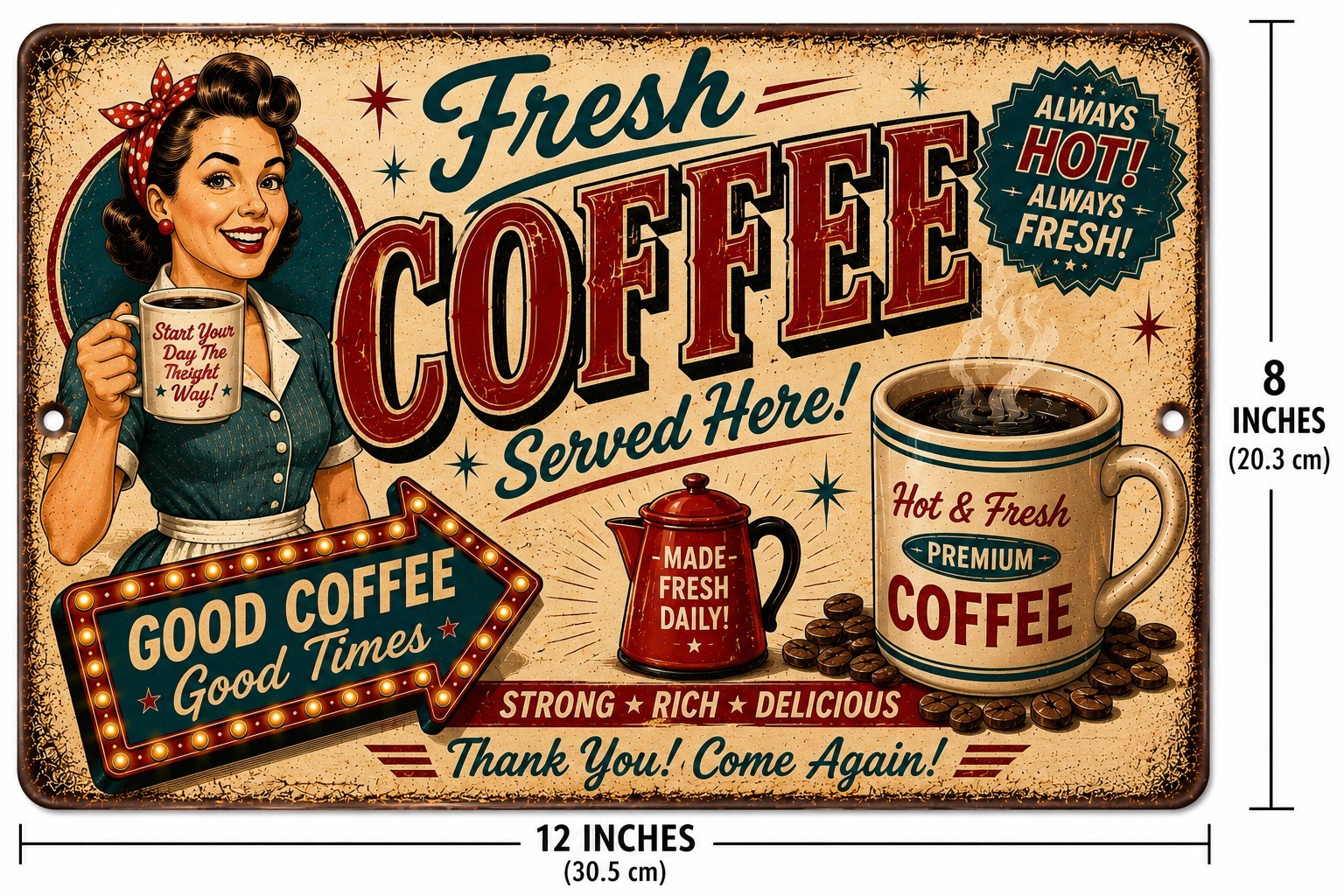 Retro Coffee Tin Sign Fresh Coffee Served Here Diner Kitchen Cafe Wall Decor gallery