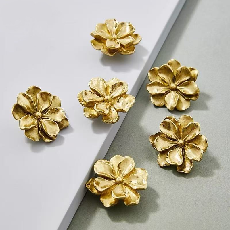 Camellia Flower Drawer Dresser Knobs Handle Gold Brass Cabinet Kitchen Pull Knob