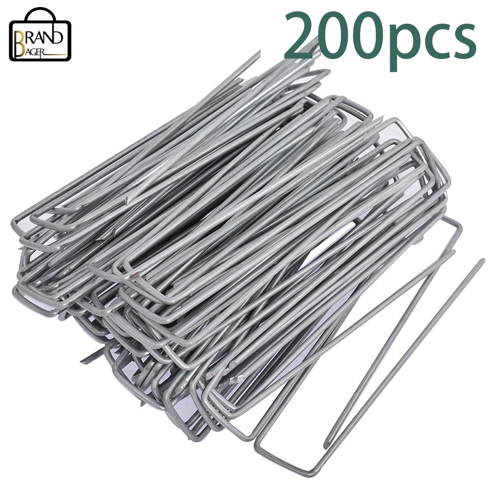 200 Pack 6" High Quality Landscape Staples Garden Stakes Galvanized Sod Staples gallery