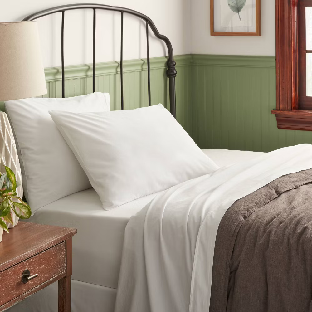 Full 250 Thread Count Organic Percale Sheet Set True White - Threshold: gallery