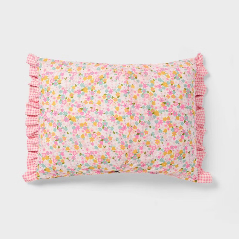 Twin Reversible Crinkle Bow Gingham Floral Kids' Comforter Set White gallery