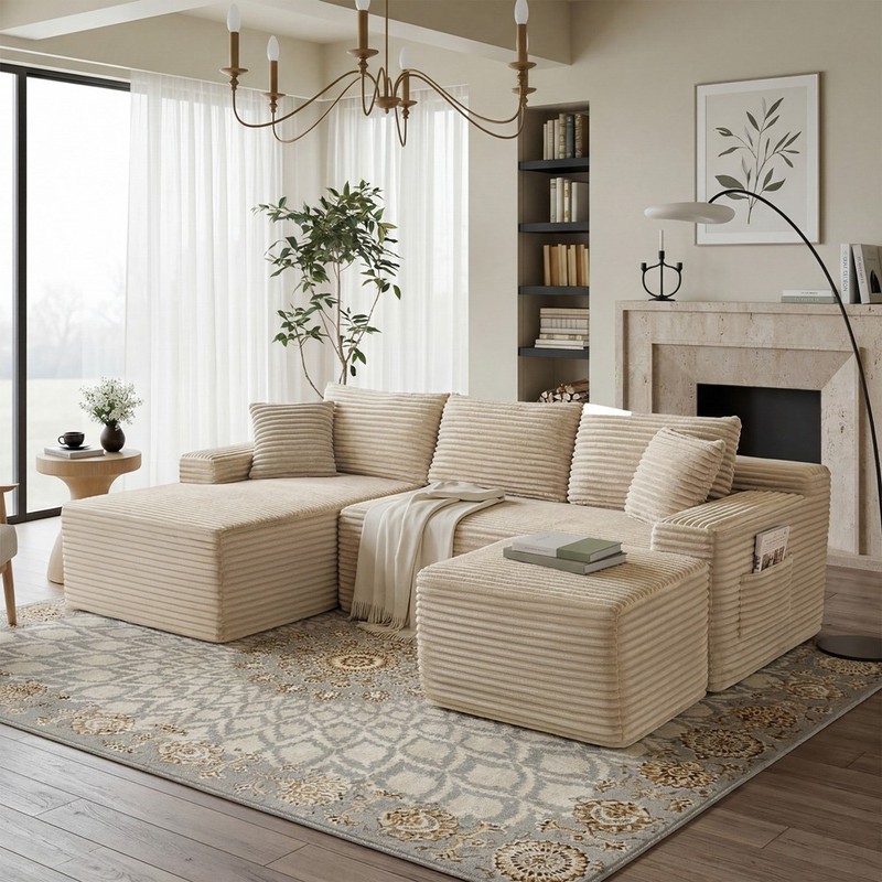 U-Shaped Cloud Sectional Sofa with Deep Seat 5 Seater Modular Couch Sleeper Sofa gallery