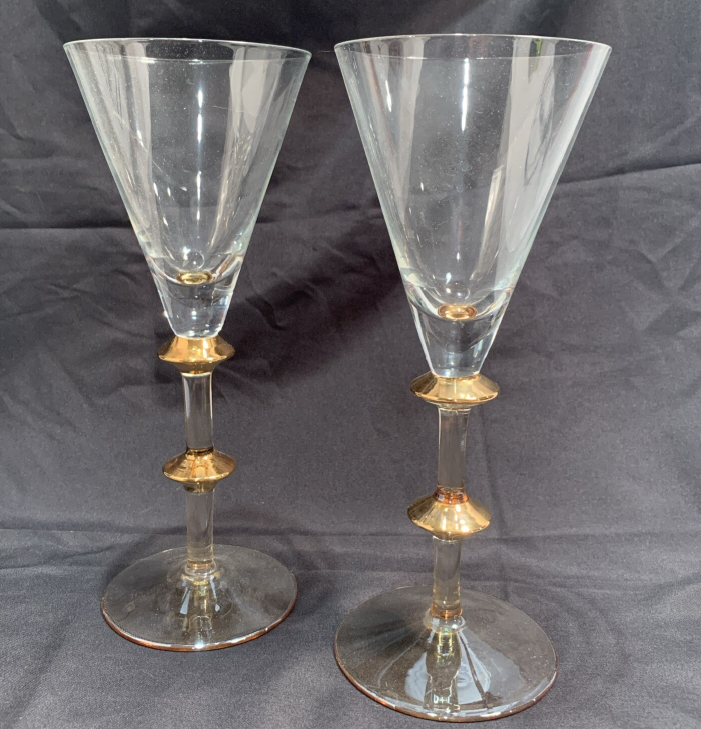 2 Wedding Champagne Toasting Flute Glasses with Gold Access Bling Stems 9" tall gallery