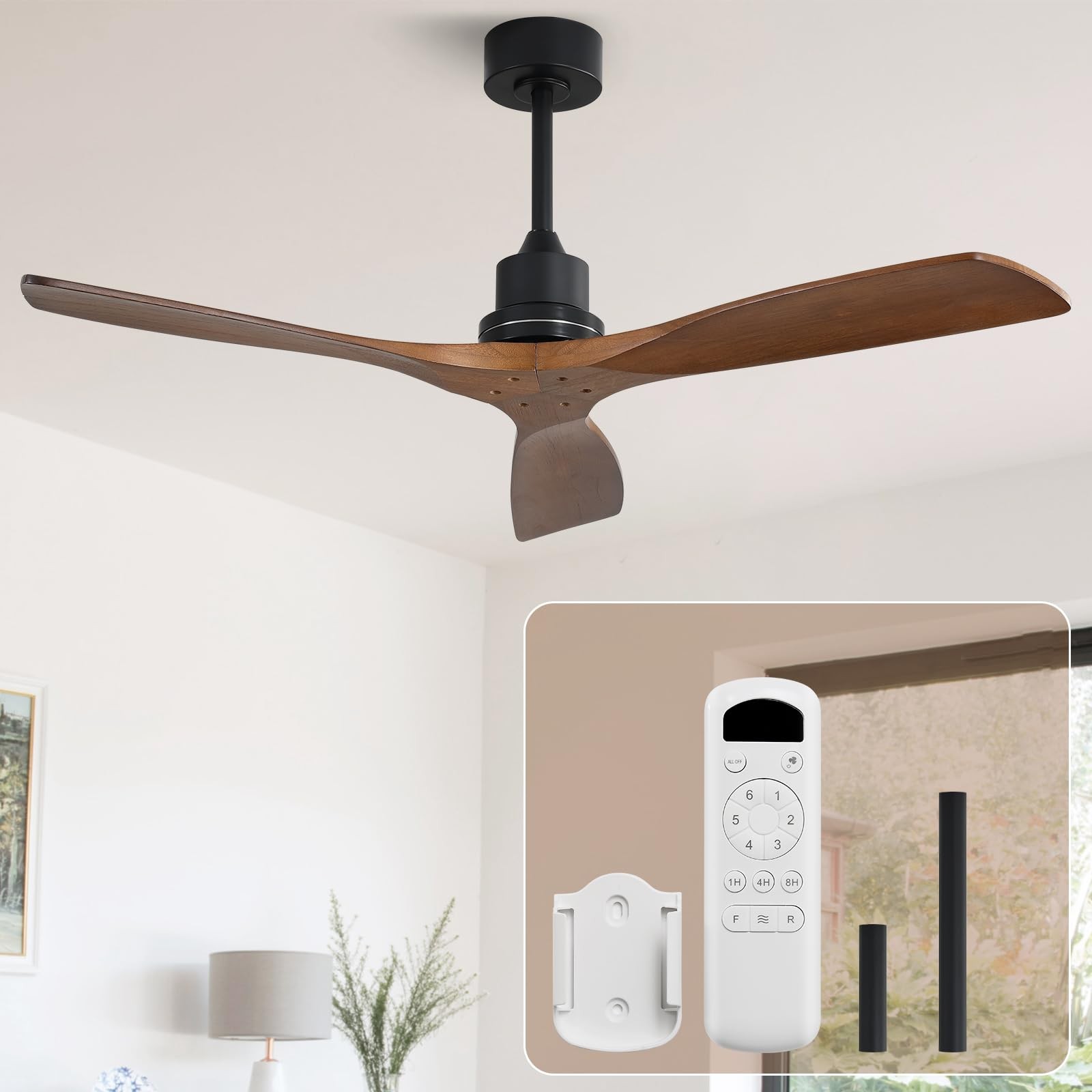 Sofucor 52 inch Ceiling Fan No Light, Solid Wood Indoor/Outdoor Ceiling Fans---- gallery