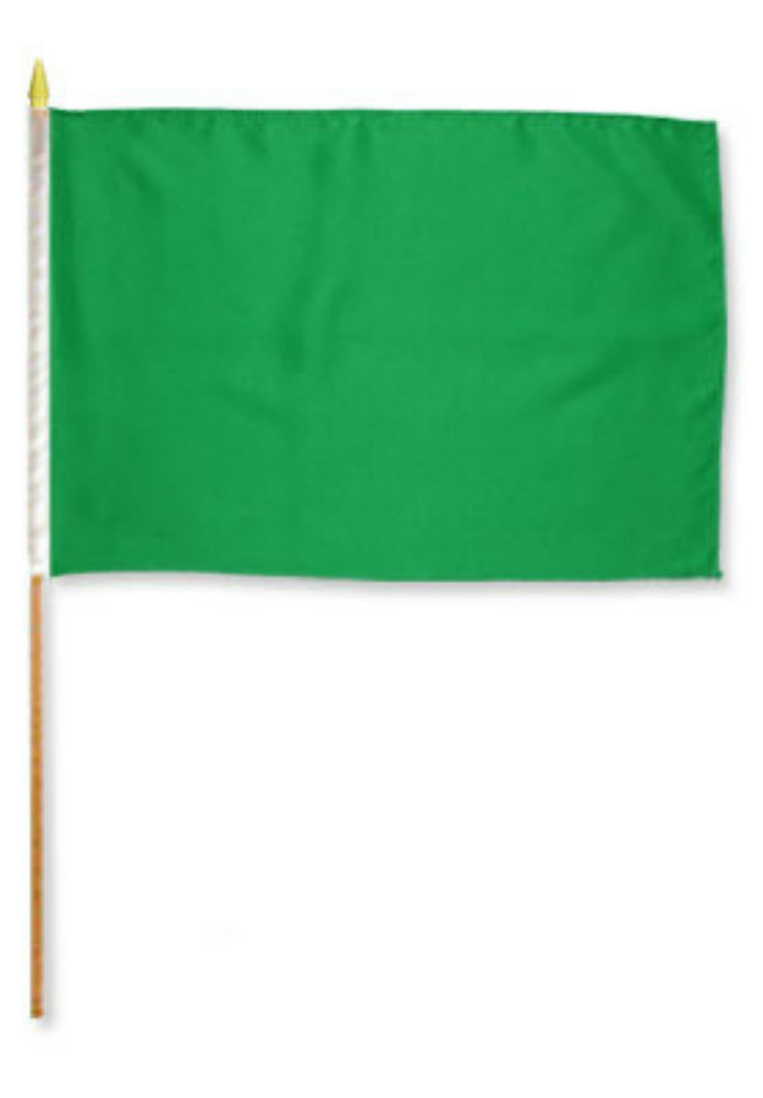 12x18 12"x18" Solid Green Plain Stick Flag wood Staff (sewn edges)