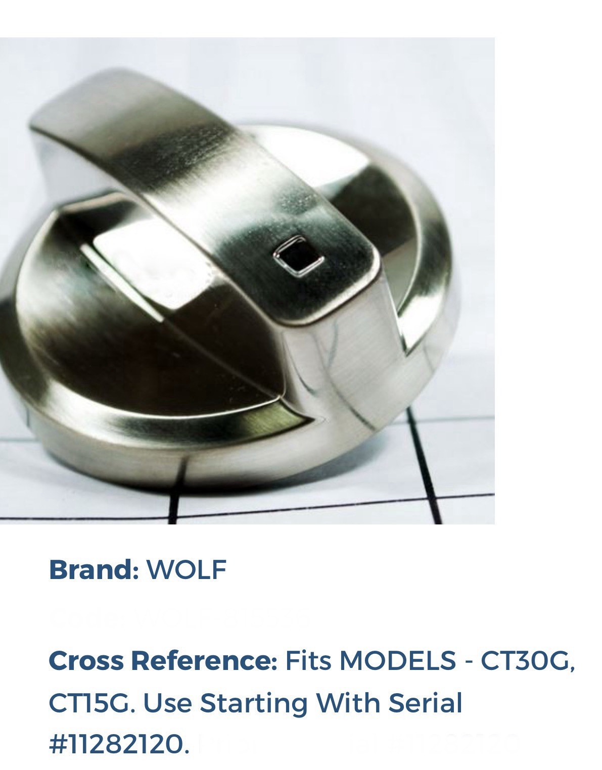 WOLF CHROME”plastic/metal”KNOB (1pc) #815536 FOR CT30GS COOKTOPS, C-pics & desc gallery