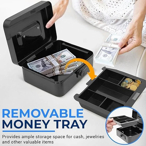 Security Money Box Fire Proof Lock Safe Storage Cash Gun Jewelry Portable Safety gallery