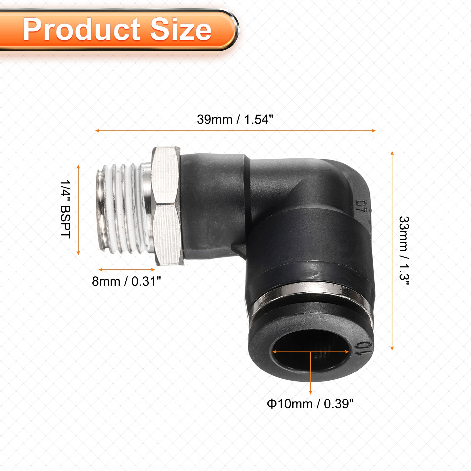 10pcs Pneumatic Air Elbow Quick Connector 1/4" BSPT Male Thread x 10mm ID Tube gallery