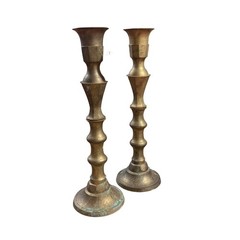 Brass Vintage Etched Candlesticks Pair Very Tall Boho Taper Candle Holders