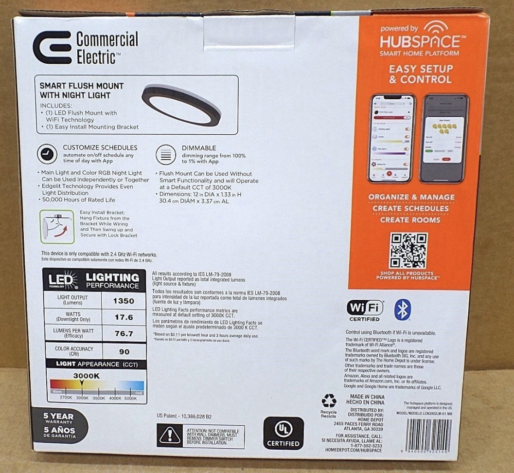 COMMERCIAL ELECTRIC 12" HUBSPACE SMART CCT RGB SELECTABLE LED FLUSH MOUNT BLACK gallery