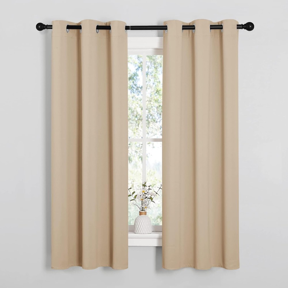 2 PCS Biscotti Beige 63"L x 34"W Solid Grommet Darkening Curtains For Bedroom