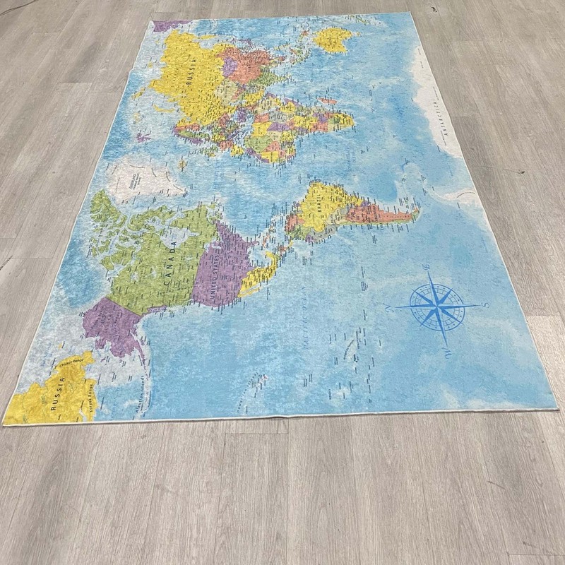 World Map Carpet, Educational Living Room Accent, Unique Global Perspective, Vib gallery
