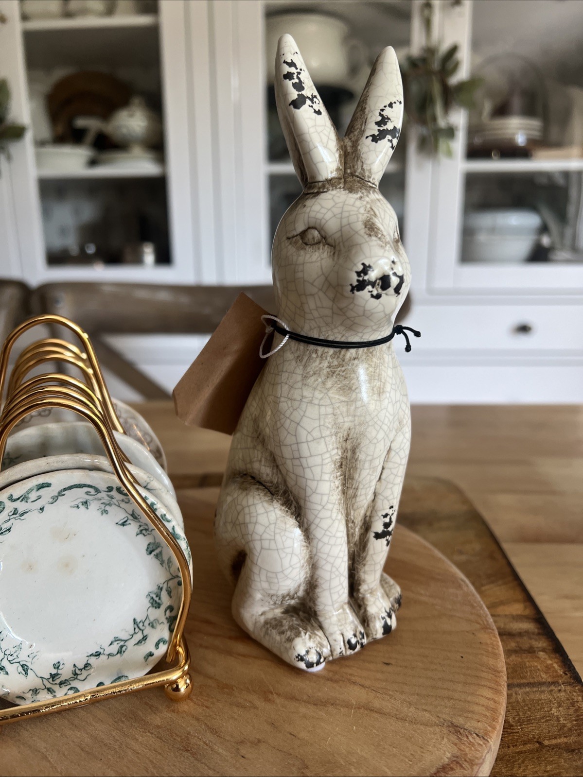 Creative Co Op Distressed Ceramic Bunny Cream Crackel Finish Farmhouse 8in gallery