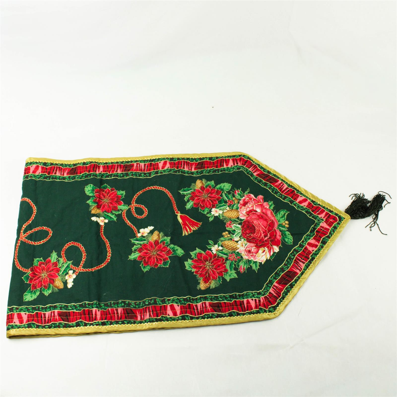 Christmas Table Runner Green with Gold Trim 54x16 Inches Holiday gallery