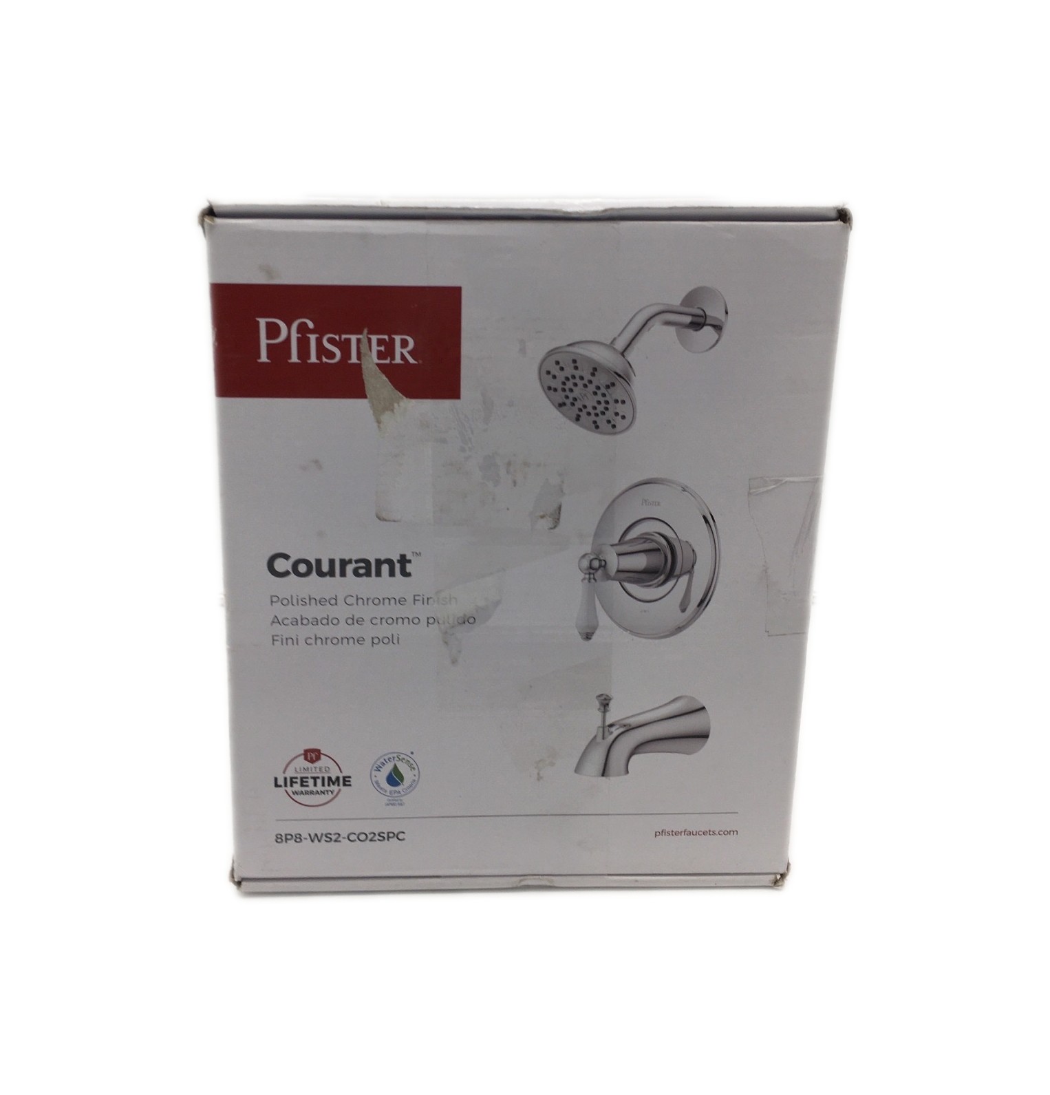 Pfister Courant Single-Handle CHROME Tub Shower Faucet w/ White Ceramic Handle gallery