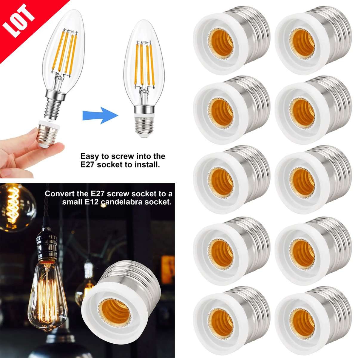Light Bulb Socket Adapter Medium Base E26 E27 to E12 Candelabra Screw Reducer gallery