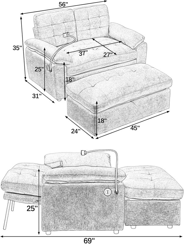 Adjustable Loveseat Sleeper Chair with USB Port & Storage Ottoman gallery