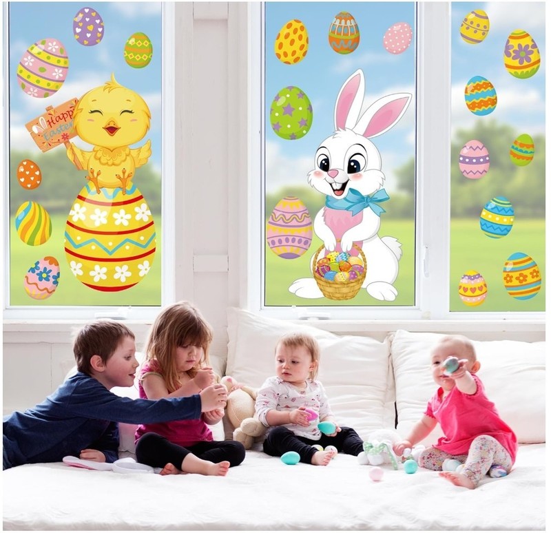 21 PCS Extra Large Easter Decorations, 2 Sheets Easter Window Clings, 15in x35in gallery
