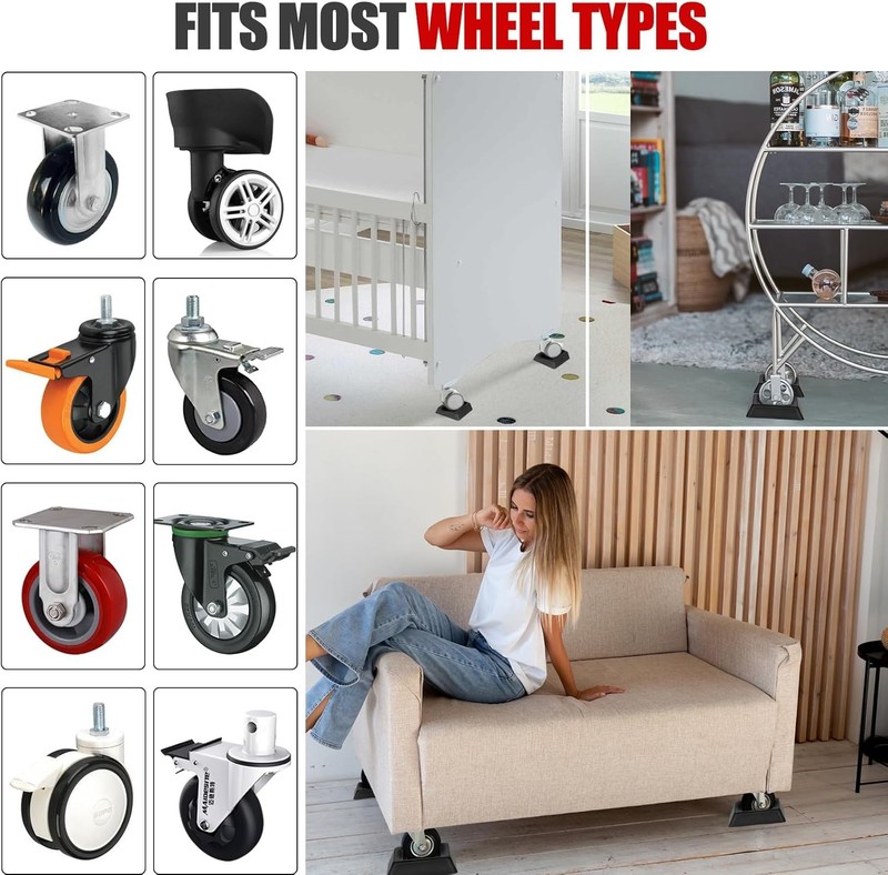 Bed Stoppers to Prevent Sliding - 8 Pack Furniture Wheel Stopper for Black gallery