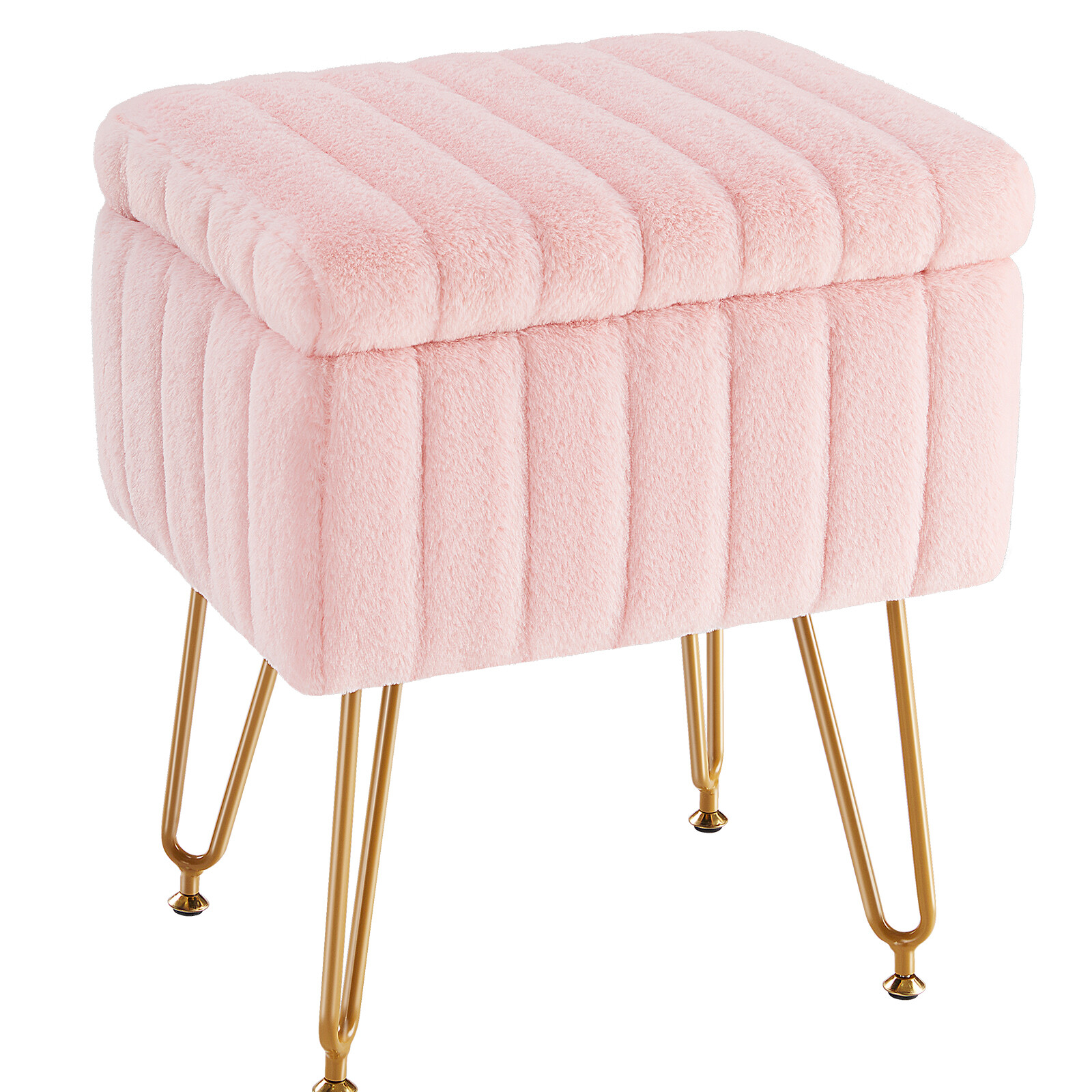 Vanity Stool Chair with Storage,Ottoman Faux Fur Soft Padded,Cute Small Footrest gallery