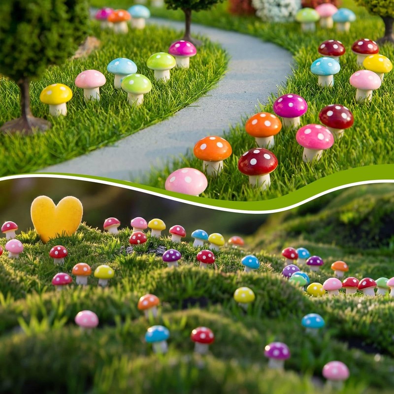 Mudder 64 Pcs Mini Mushrooms for Miniature 2 cm x 2 x 5 cm, Multicolor gallery