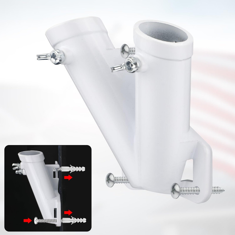 Double Flag Pole Bracket Holder for outside House, V Shape Sturdy Aluminum Alloy gallery