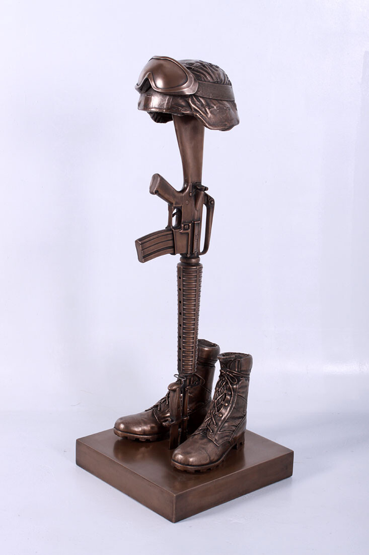 Fallen Soldier Battle Cross Cremation Memorial Tribute Statue Bronze Finish Prop gallery