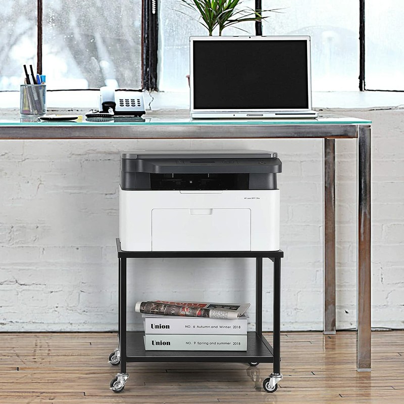 2-Tier Printer Stand, Under Desk Rolling Printer Cart with Storage Shelves Black gallery
