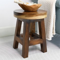 Greenage Small Rustic Solid Wooden Stool Round Side Table Bedside Table 18″ H